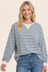 Denim Blue Relaxed Fit Striped Pullover