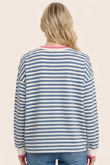 Denim Blue Relaxed Fit Striped Pullover