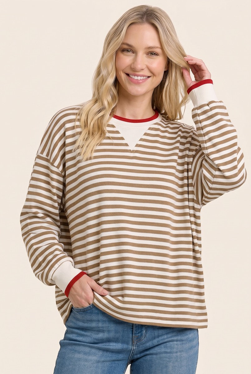 Camel Relaxed Fit Striped Pullover