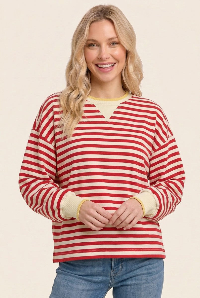 Red Relaxed Fit Striped Pullover