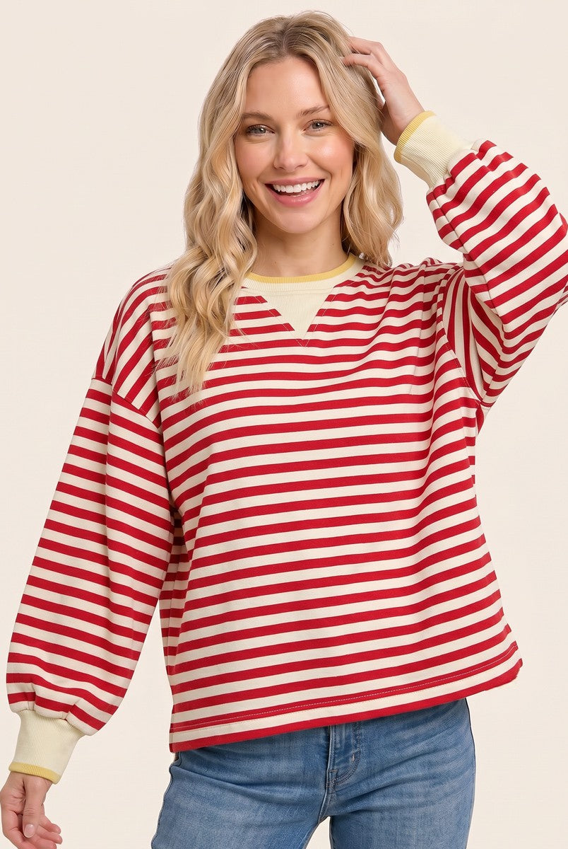Red Relaxed Fit Striped Pullover
