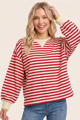 Red Relaxed Fit Striped Pullover