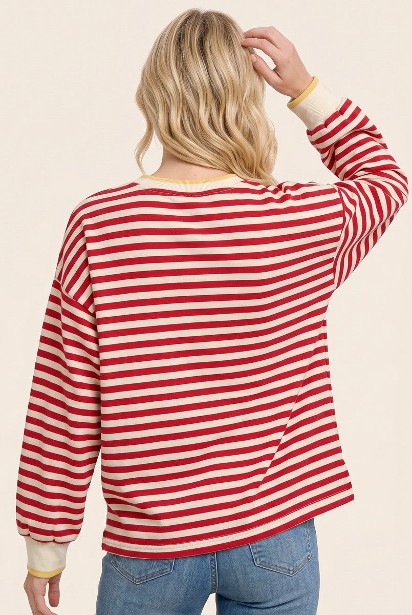 Red Relaxed Fit Striped Pullover