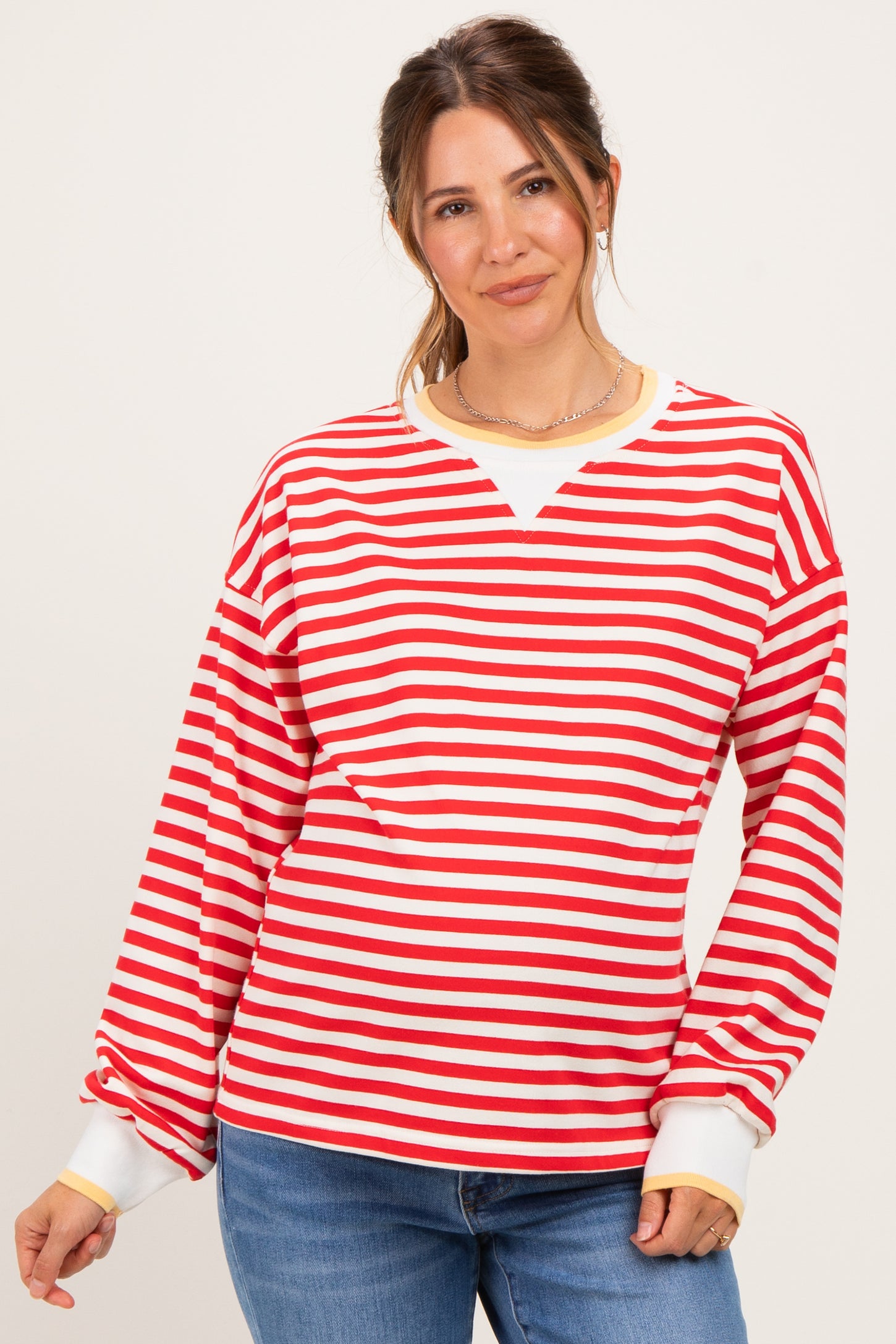 Red Relaxed Fit Striped Maternity Pullover
