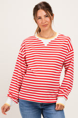 Red Relaxed Fit Striped Maternity Pullover