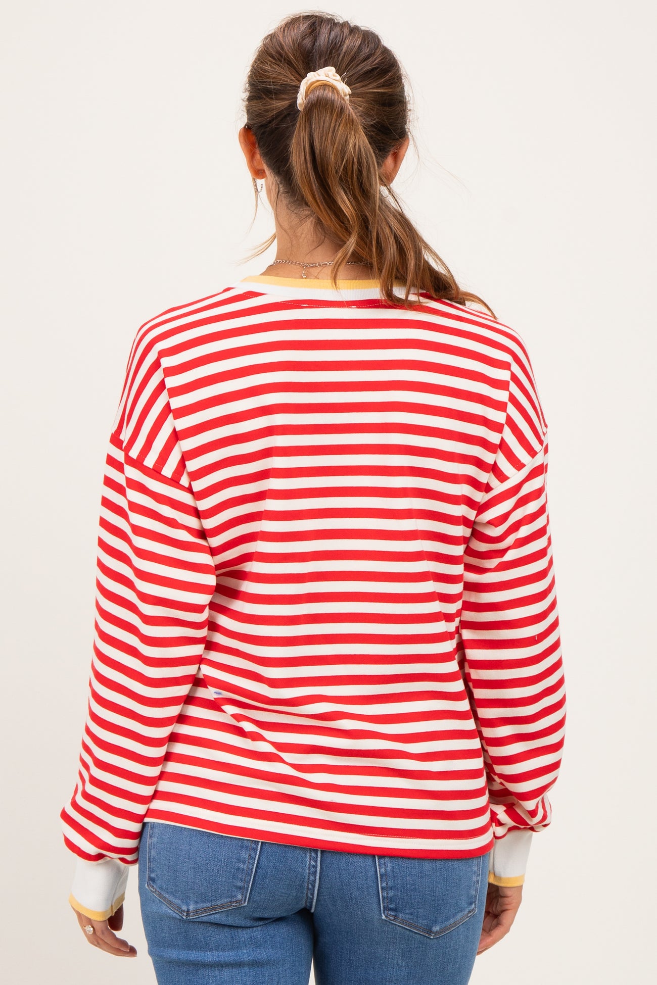 Red Relaxed Fit Striped Maternity Pullover