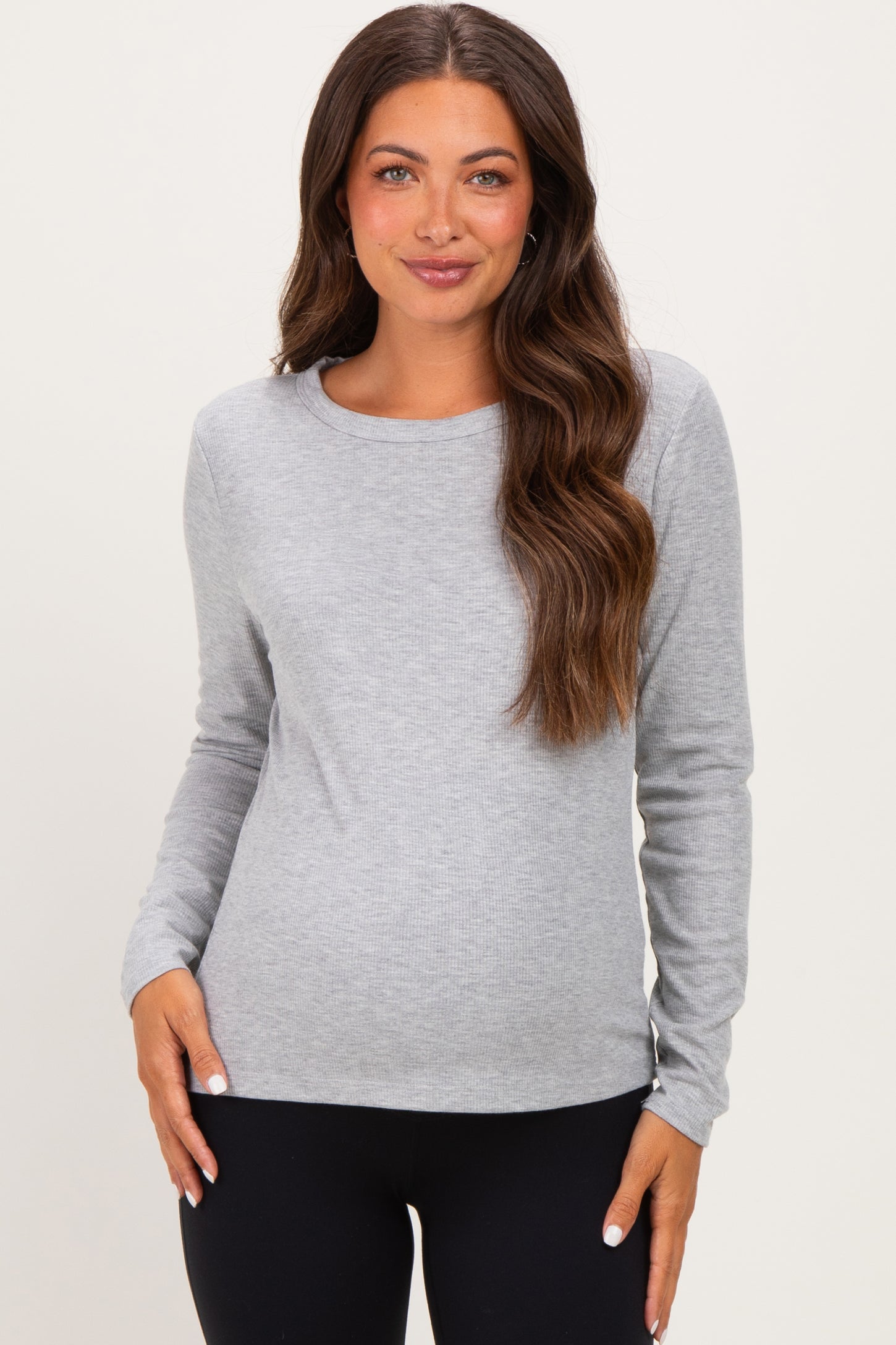Heather Grey Fitted Ribbed Maternity Long Sleeve