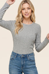 Heather Grey Fitted Ribbed Long Sleeve