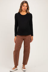 Black Fitted Ribbed Maternity Long Sleeve