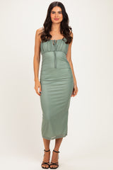 Sage Sleeveless Ruched Bust Maternity Midi Dress