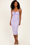 Lavender Sleeveless Ruched Bust Midi Dress