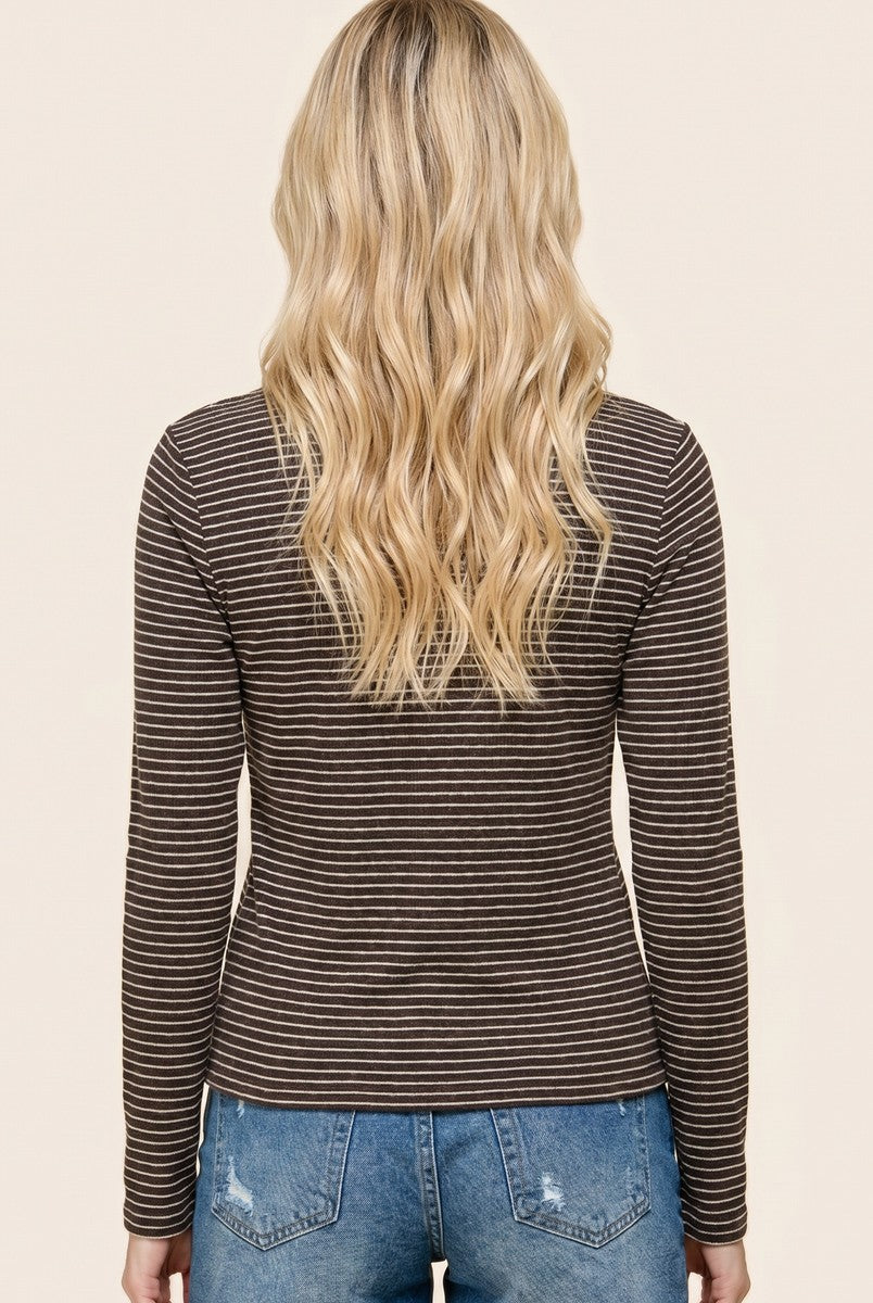 Brown Basic Striped Long Sleeve Top