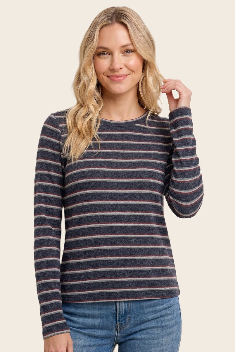 Navy Double Striped Long Sleeve Top