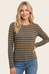 Olive Double Striped Long Sleeve Top