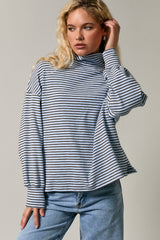Light Blue Striped Mock Neck Oversized Maternity Top