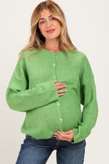 Light Green Long Sleeve Crew Neck Maternity Cardigan