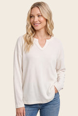 Ivory Split Neck Oversized Brushed Knit Maternity Top