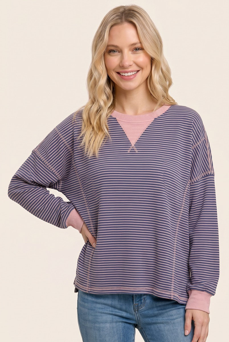 Pink Navy Striped Oversized Pullover