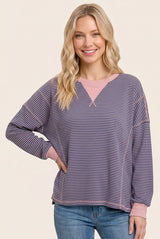 Pink Navy Striped Oversized Maternity Pullover