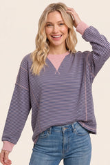 Pink Navy Striped Oversized Pullover