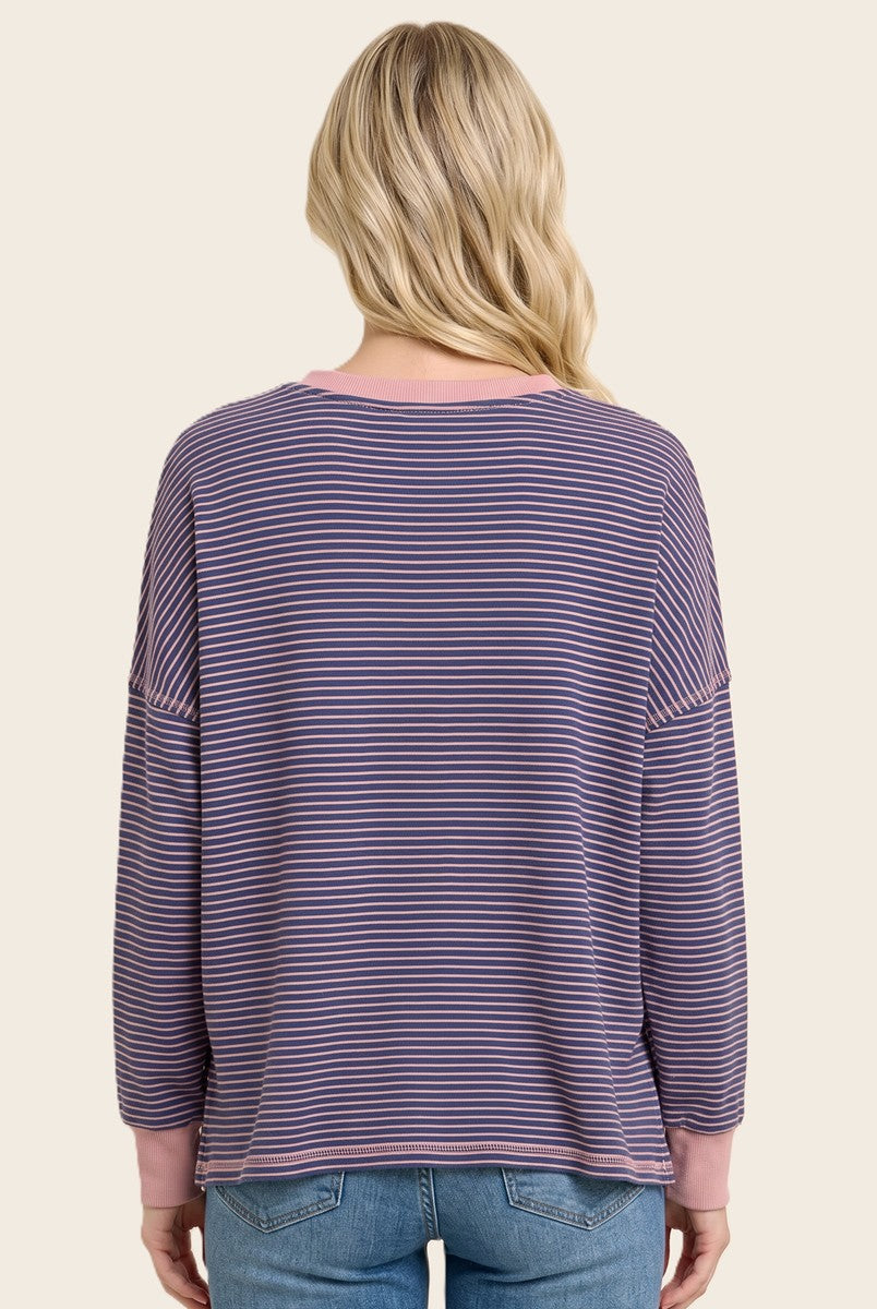 Pink Navy Striped Oversized Pullover