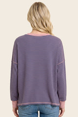 Pink Navy Striped Oversized Pullover