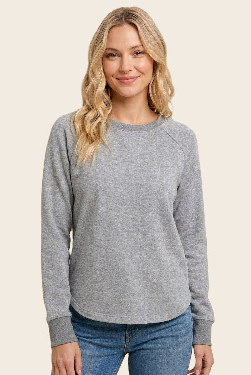Heather Grey Brushed Knit Long Sleeve Top