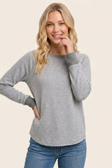 Heather Grey Brushed Knit Long Sleeve Top