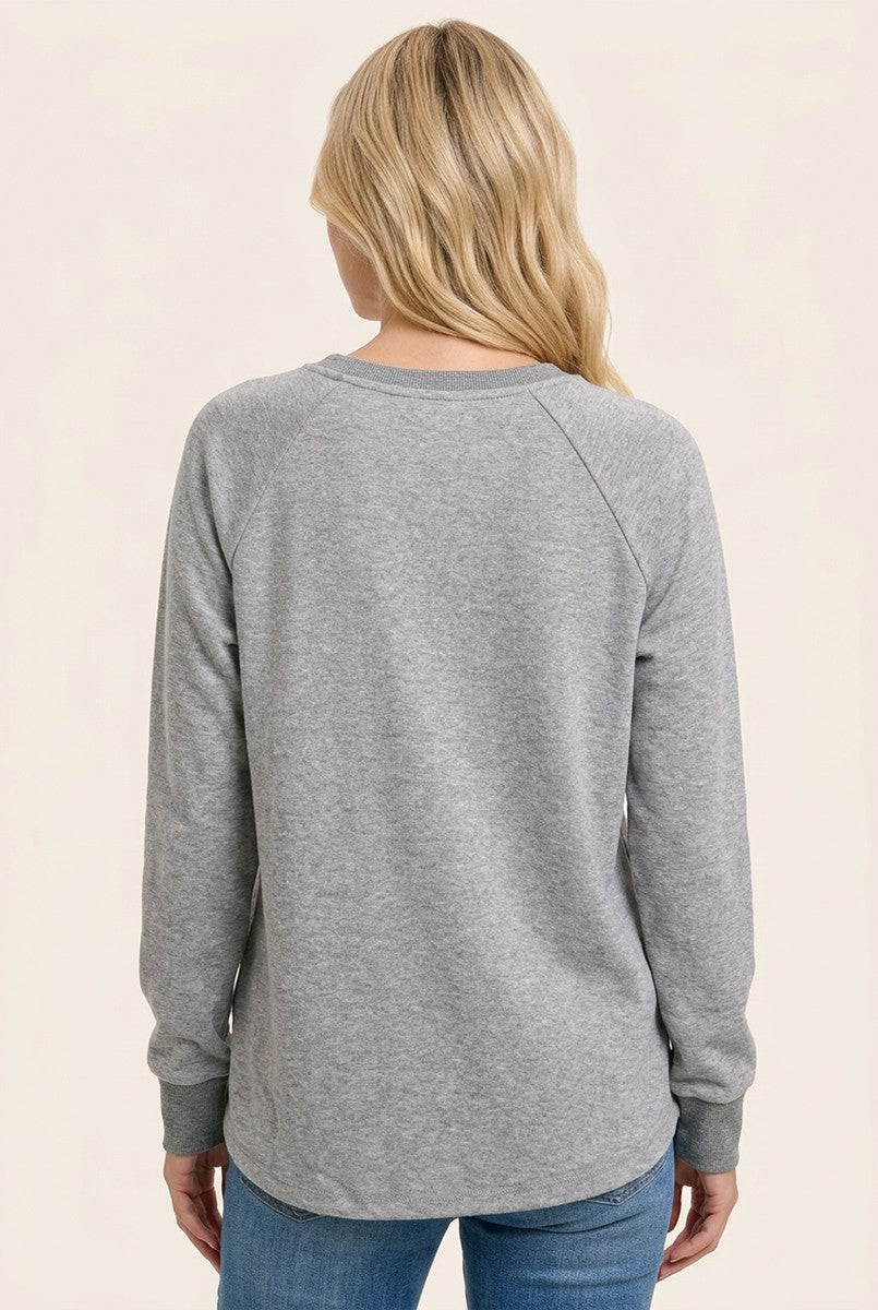 Heather Grey Brushed Knit Long Sleeve Top