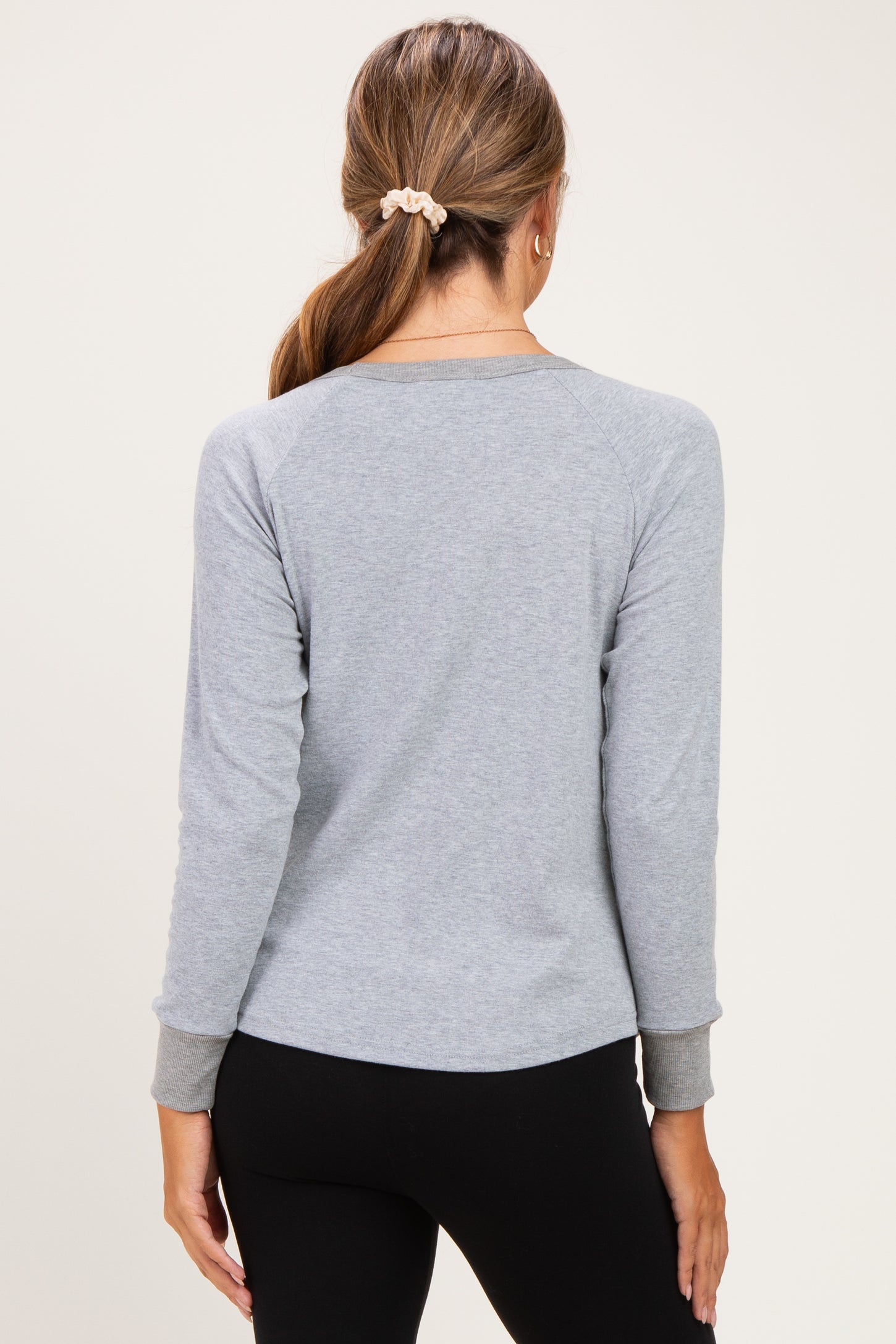 Heather Grey Brushed Knit Long Sleeve Maternity Top