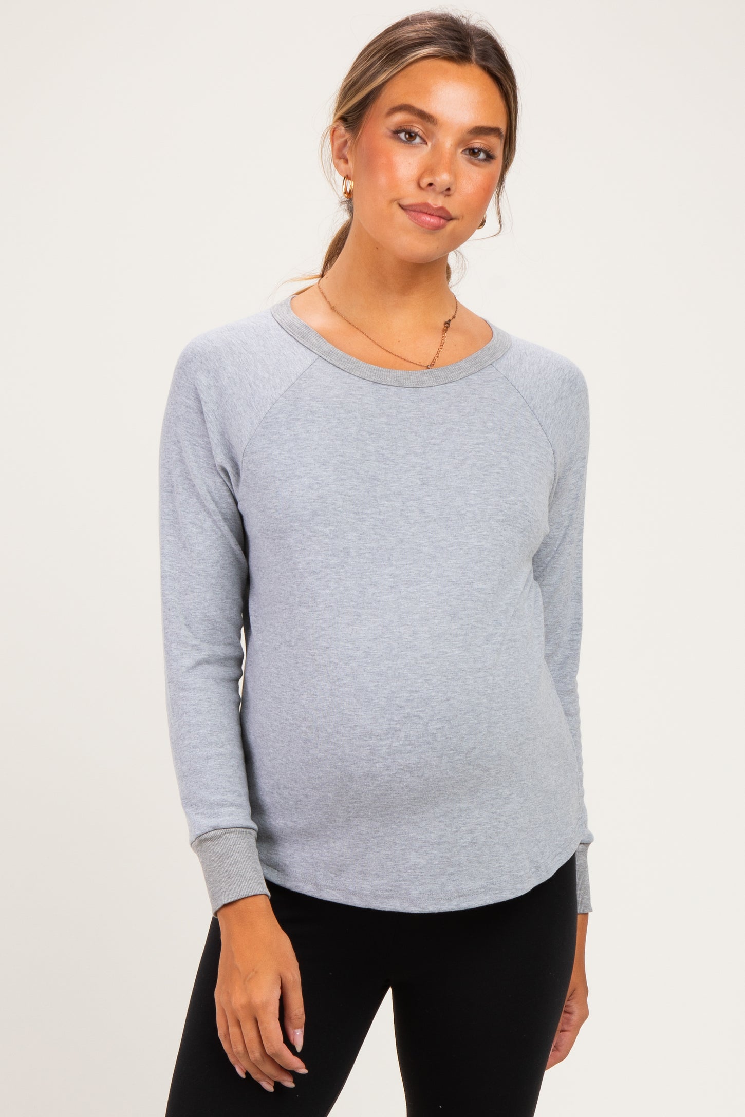 Heather Grey Brushed Knit Long Sleeve Maternity Top