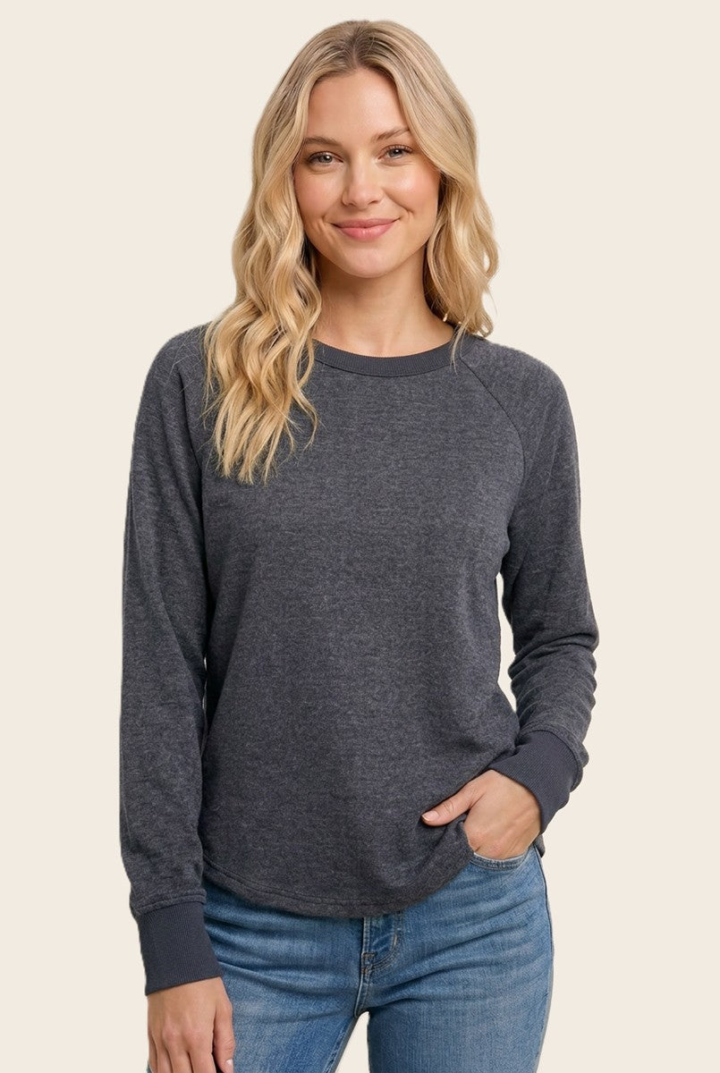 Navy Brushed Knit Long Sleeve Top