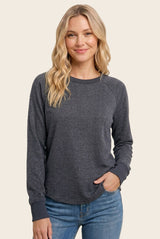 Navy Brushed Knit Long Sleeve Top