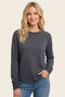 Navy Brushed Knit Long Sleeve Top