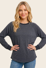 Navy Brushed Knit Long Sleeve Top