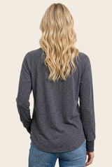 Navy Brushed Knit Long Sleeve Top