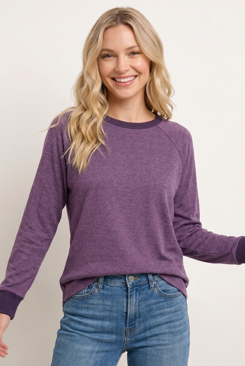 Plum Brushed Knit Long Sleeve Top