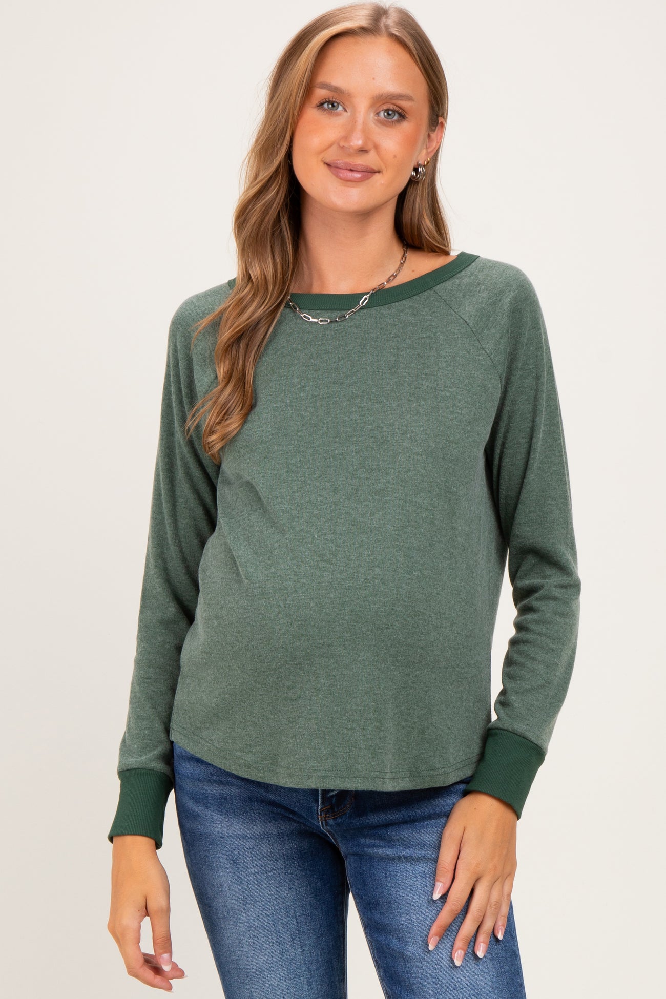 Olive Brushed Knit Long Sleeve Maternity Top