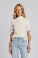 Ivory Funnel Neck Elbow Sleeve Top