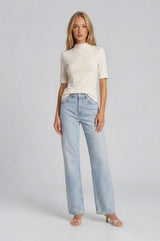 Ivory Funnel Neck Elbow Sleeve Top
