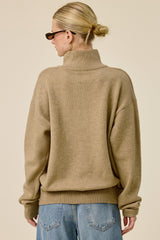 Taupe Half Zip Mock Neck Sweater