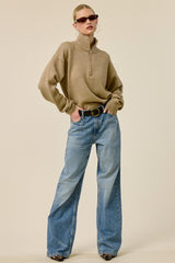 Taupe Half Zip Mock Neck Sweater