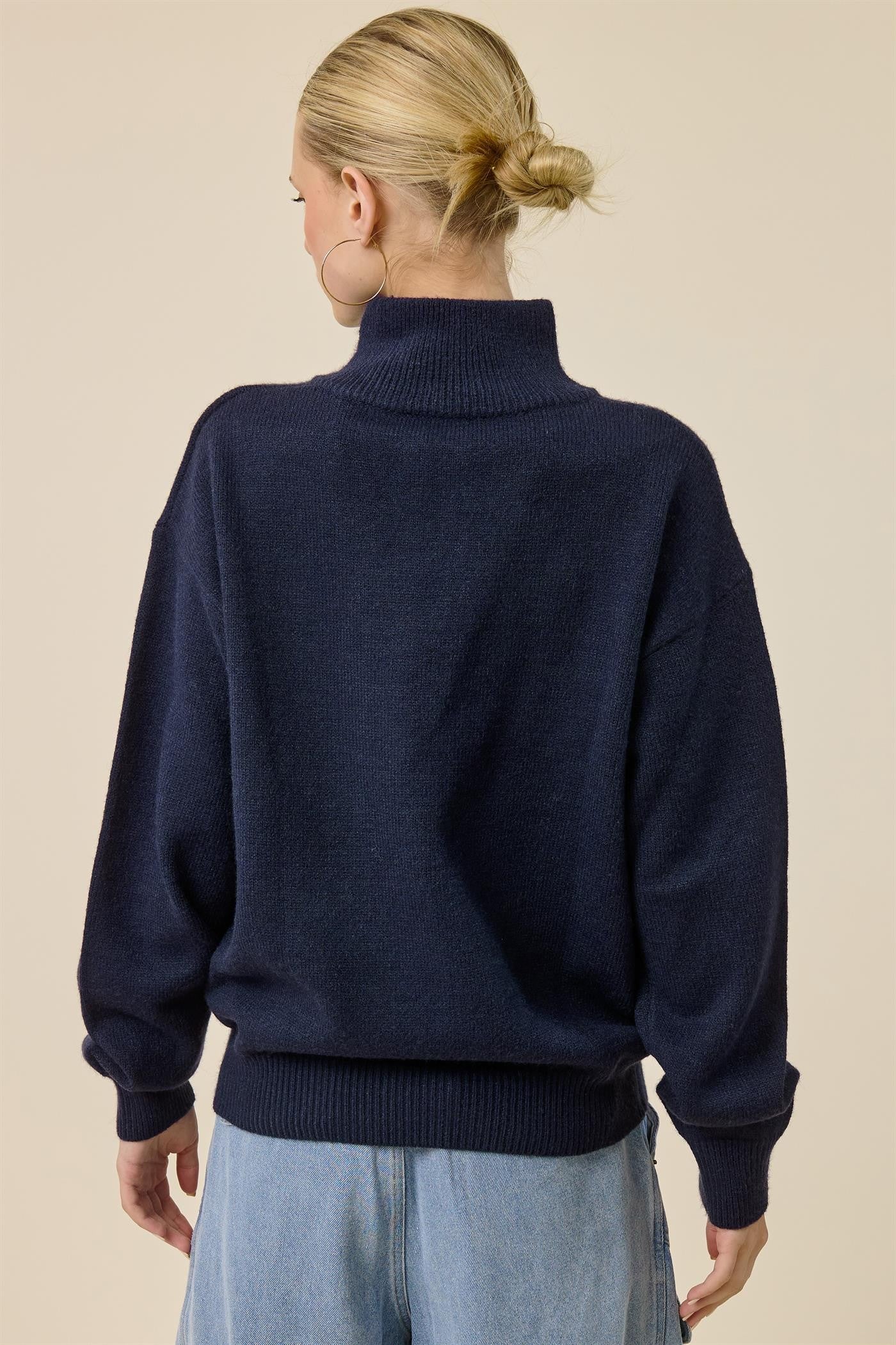 Navy Half Zip Mock Neck Sweater