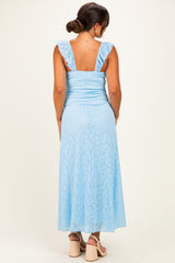 Light Blue Textured Short Sleeve Sweetheart Maternity Maxi Dress