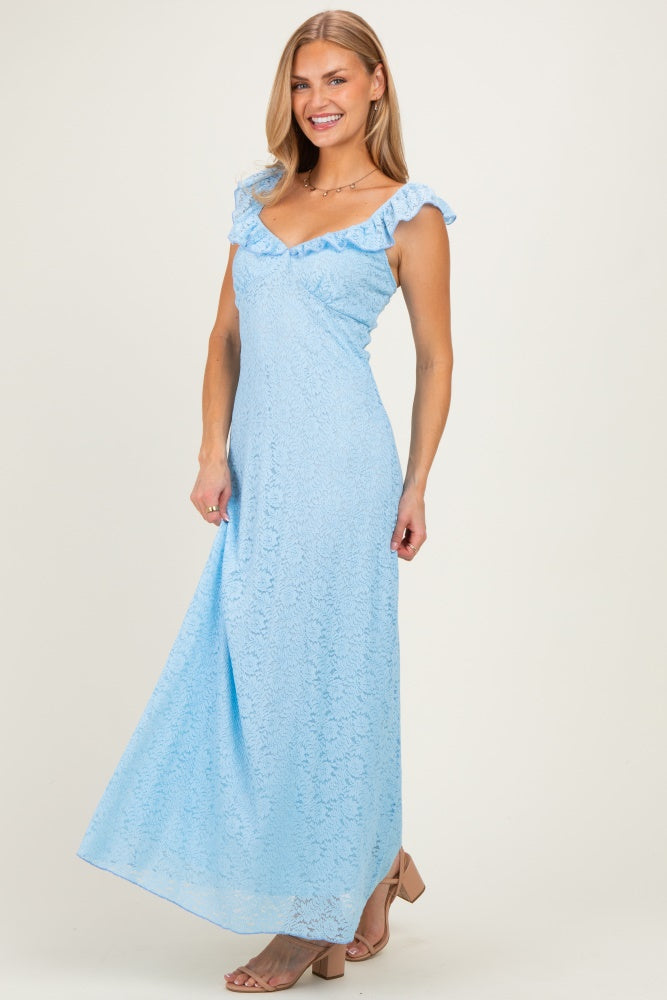 Light Blue Textured Short Sleeve Sweetheart Maxi Dress