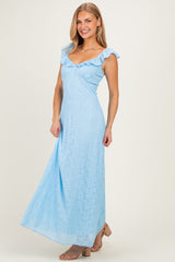 Light Blue Textured Short Sleeve Sweetheart Maxi Dress