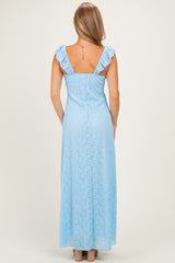 Light Blue Textured Short Sleeve Sweetheart Maxi Dress