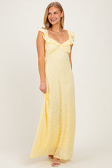 Yellow Textured Short Sleeve Sweetheart Maxi Dress