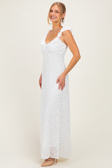 Ivory Textured Short Sleeve Sweetheart Maxi Dress
