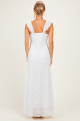 Ivory Textured Short Sleeve Sweetheart Maxi Dress